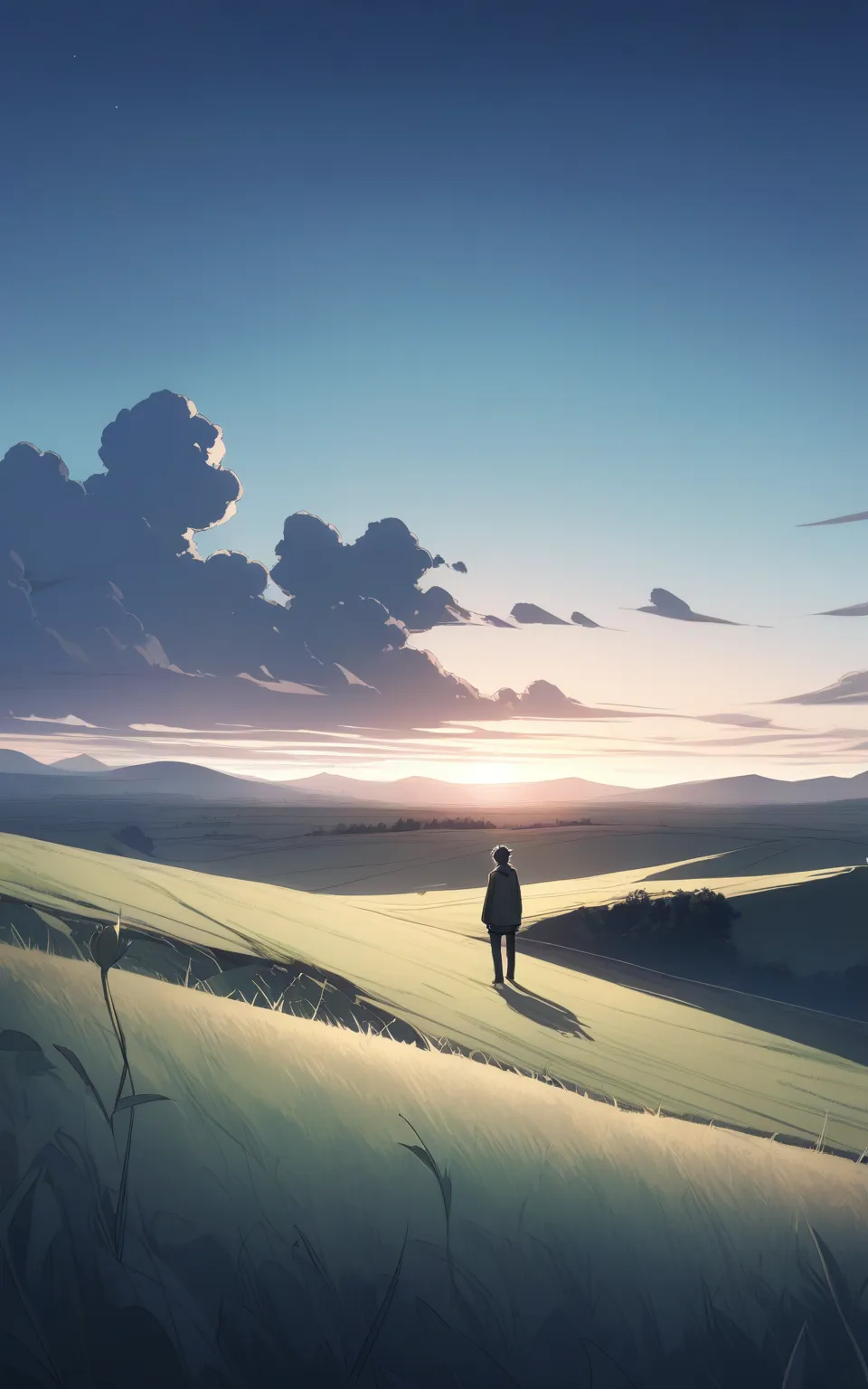 Image of someone looking for himself in front of a landscape.